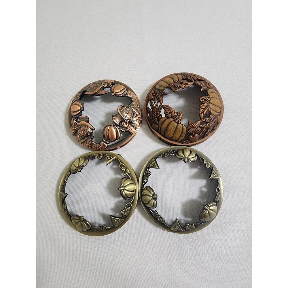 Yankee Candle Illuma-Lid Jar Toppers Lot of 4 Fall Pumpkin Harvest Metal Toppers